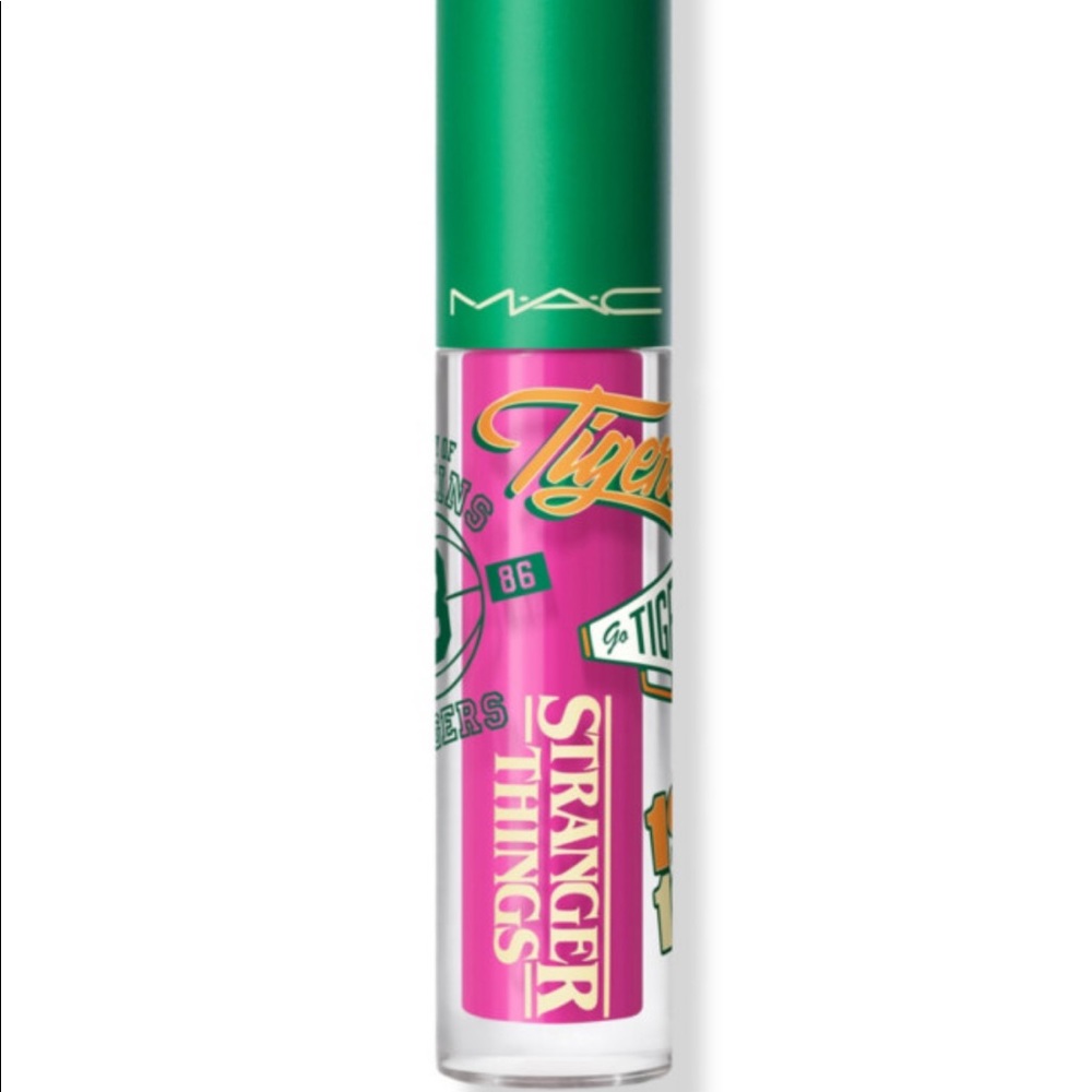 MAC X STRANGER THINGS Lipglass in Wild Wheeler (bright fuchsia) NIB.